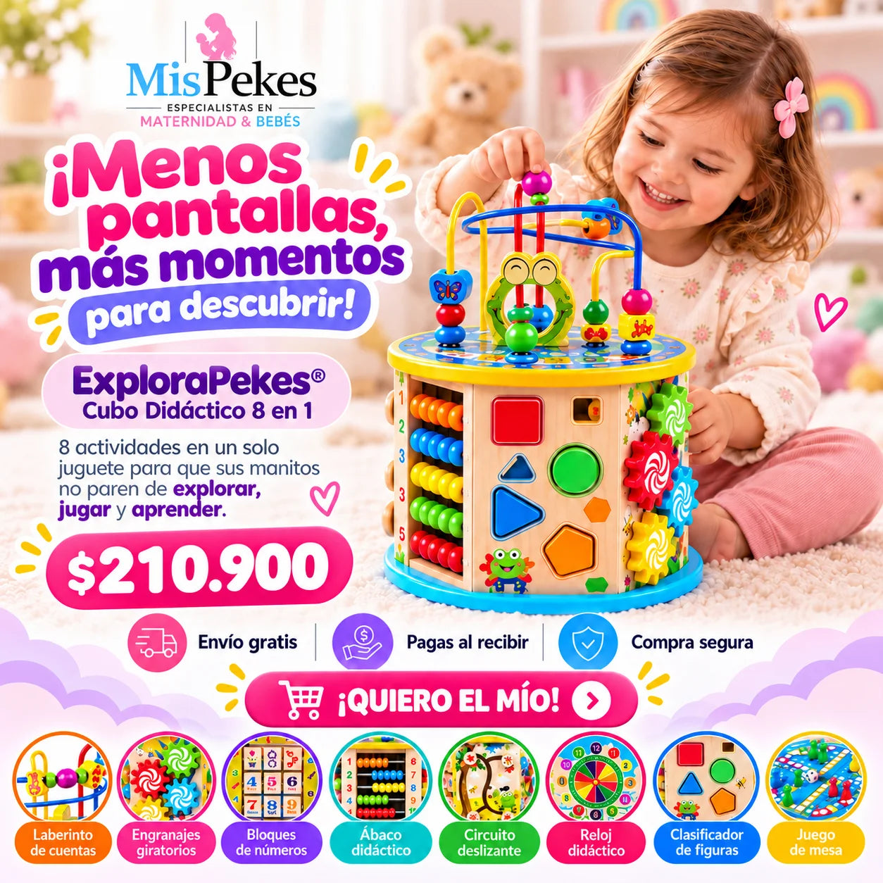 ExploraPekes® -Cubo Didáctico 8 en 1