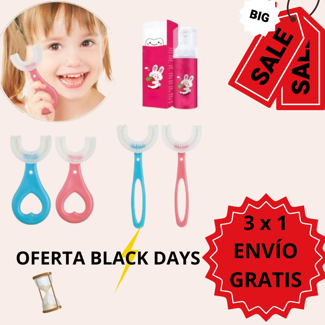 Kit de 3 Cepillos 360º 🪥✨ + Crema Spray GRATIS 🧴🎉 para niños 👶